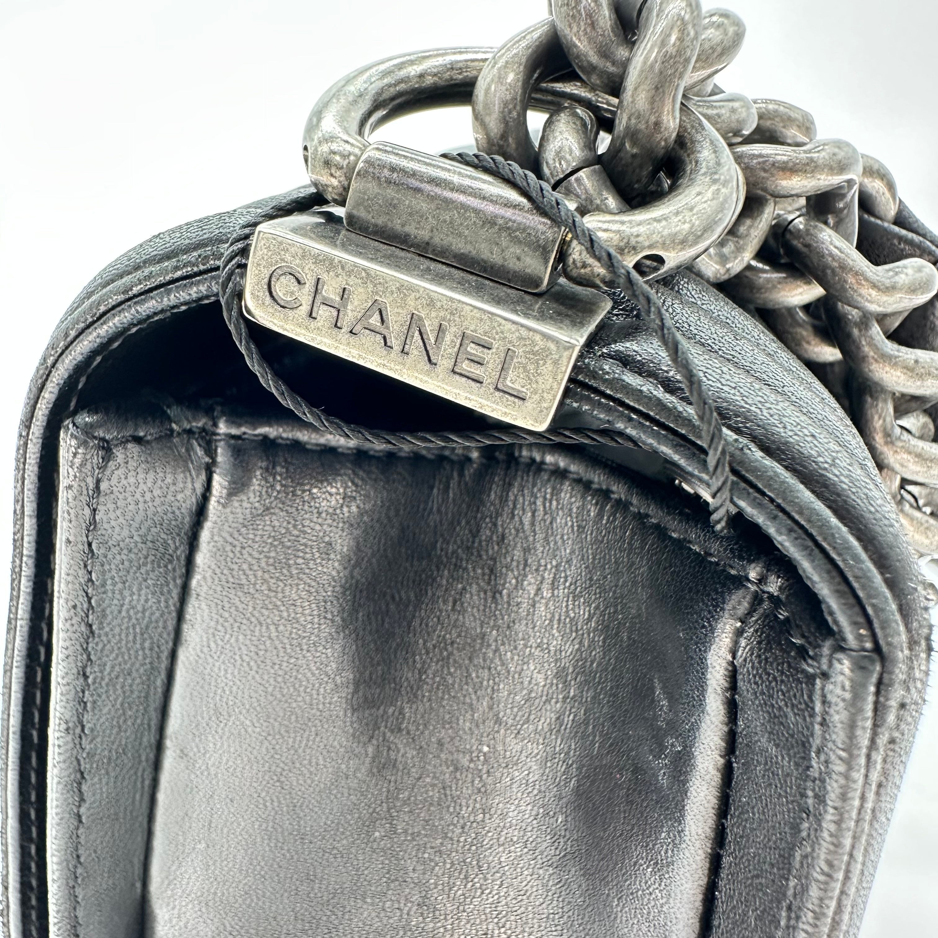Chanel Boy Chanel 25 Lambskin Chain Shoulder Bag Black Silver 21 Series