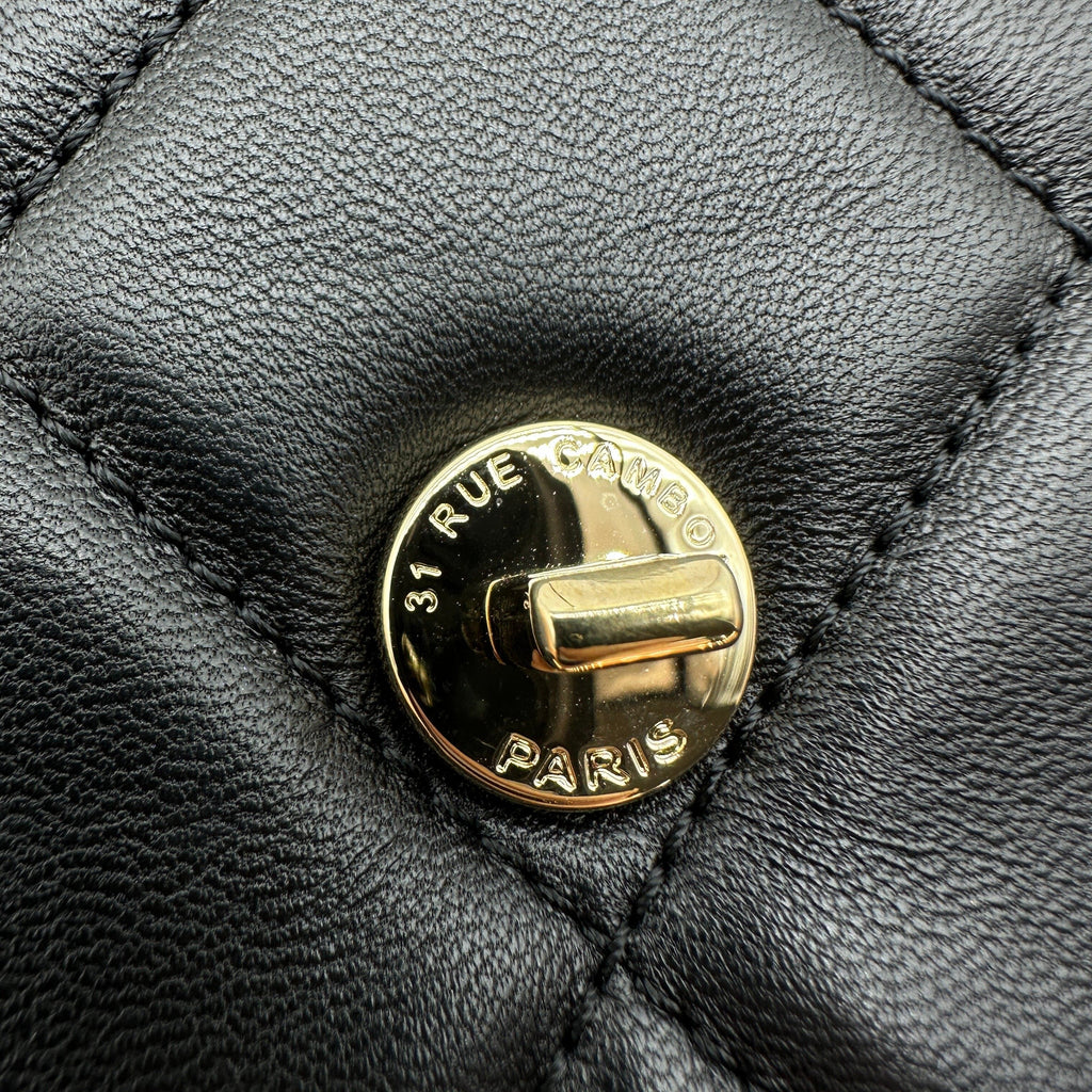 Chanel Matelasse Leather Logo Plate Black Crossbody Bag