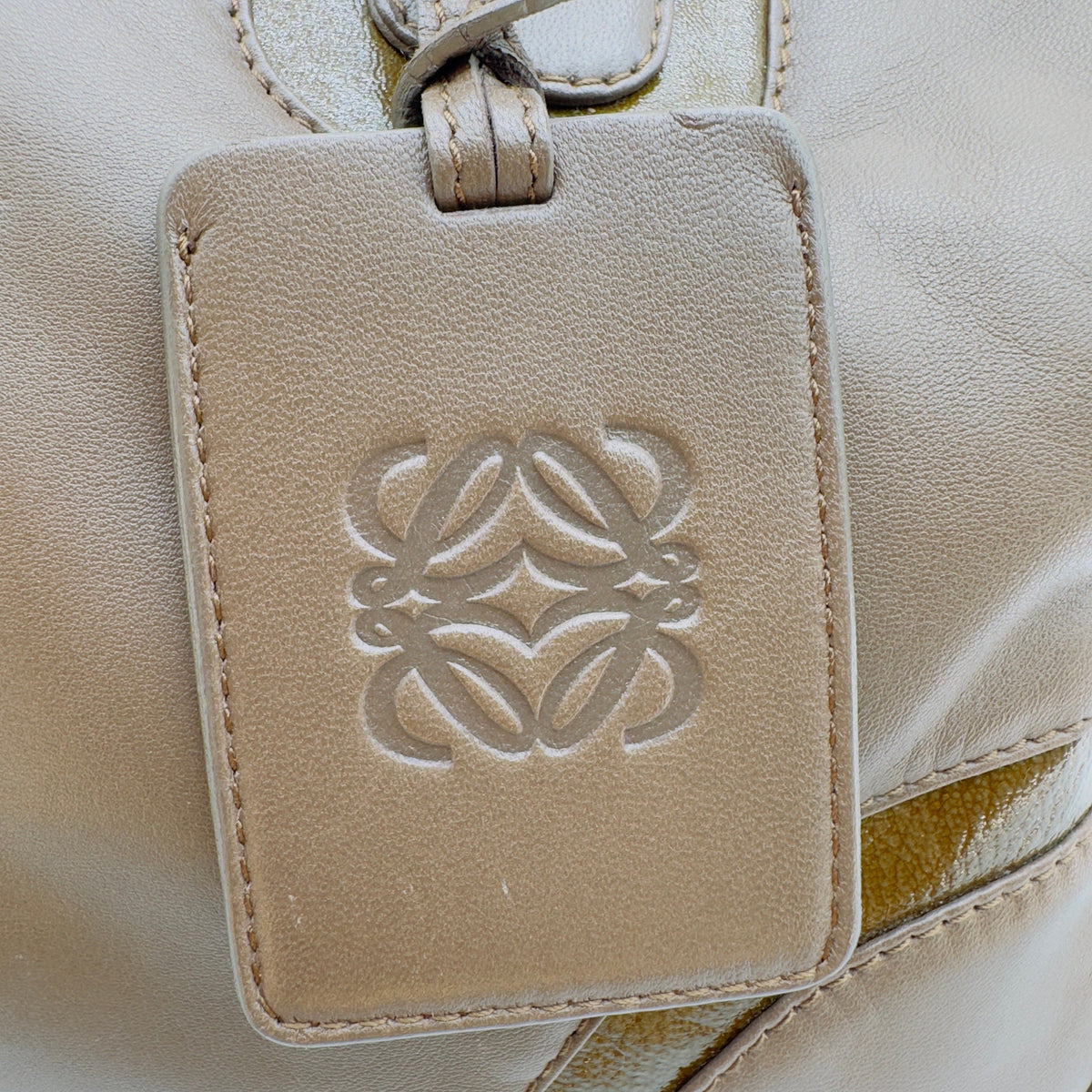 Loewe Nylon and Leather Anagram Small Beige Boston Bag
