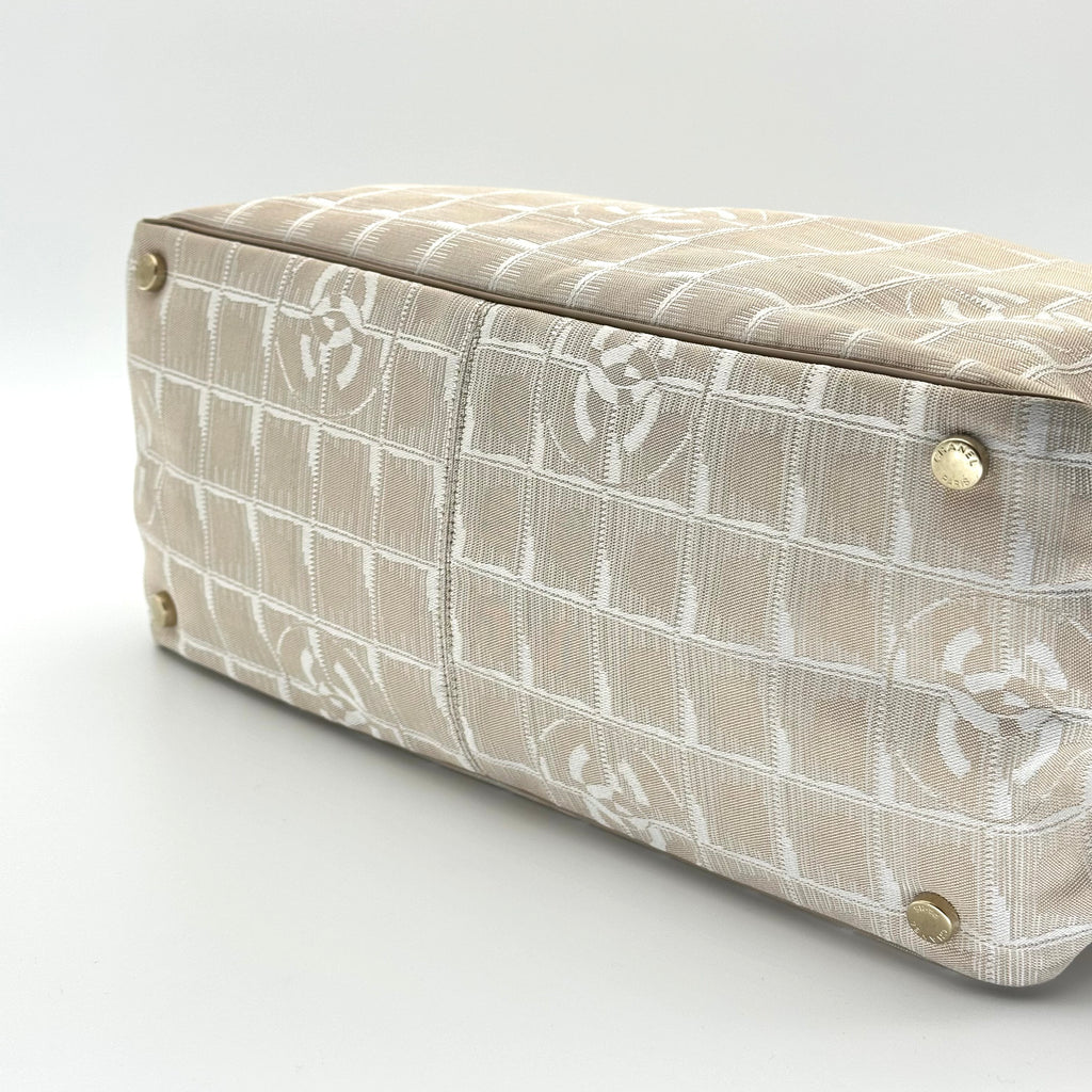 Chanel Beige Nylon CC Logo Travel Line Tote Bag