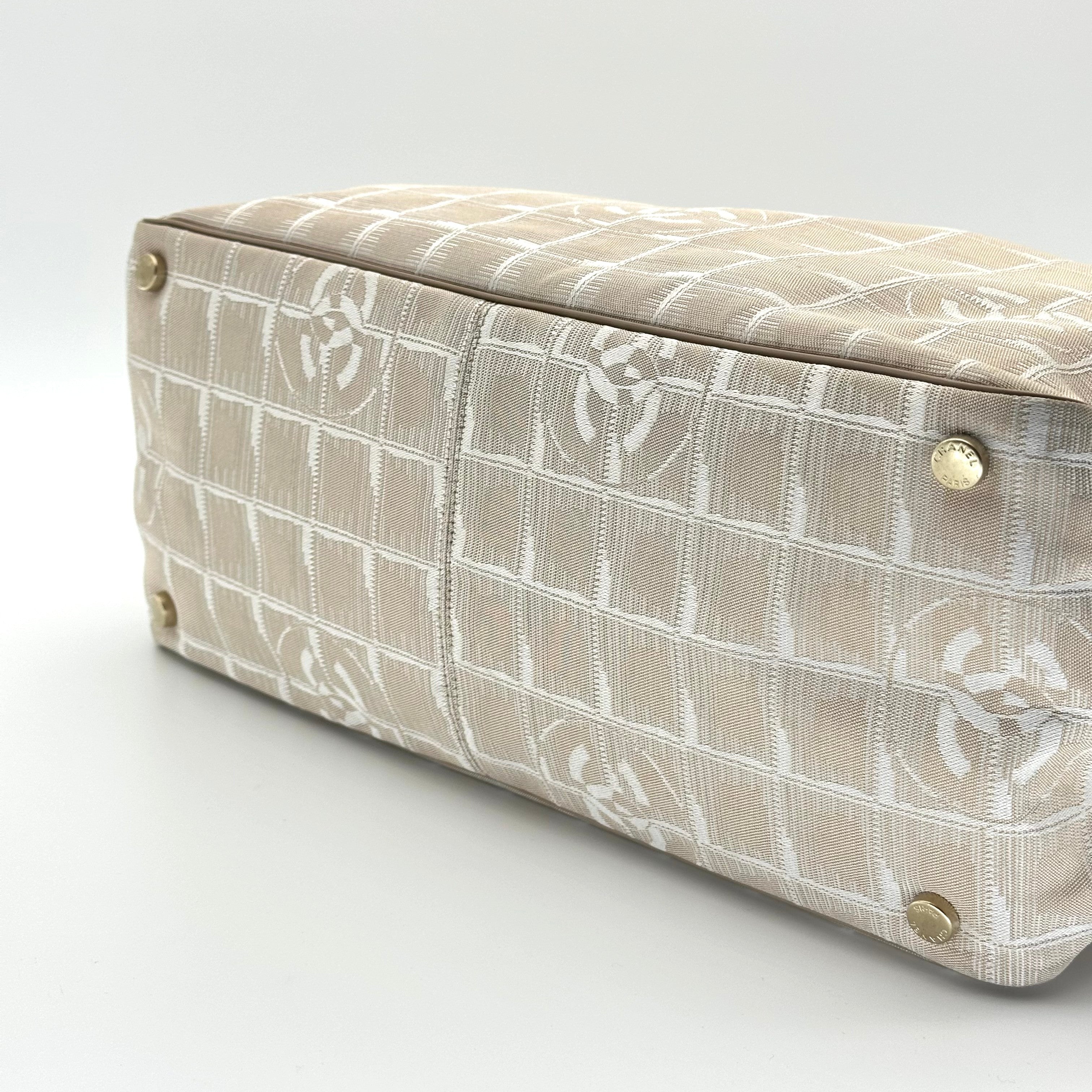 Chanel Beige Nylon CC Logo Travel Line Tote Bag