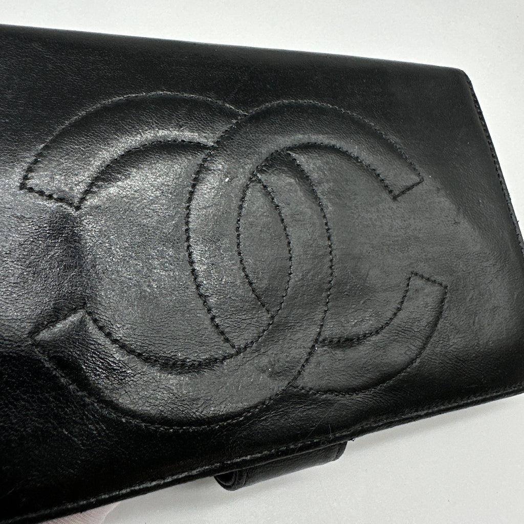 Chanel Leather CC Logo Black Bifold Long Wallet
