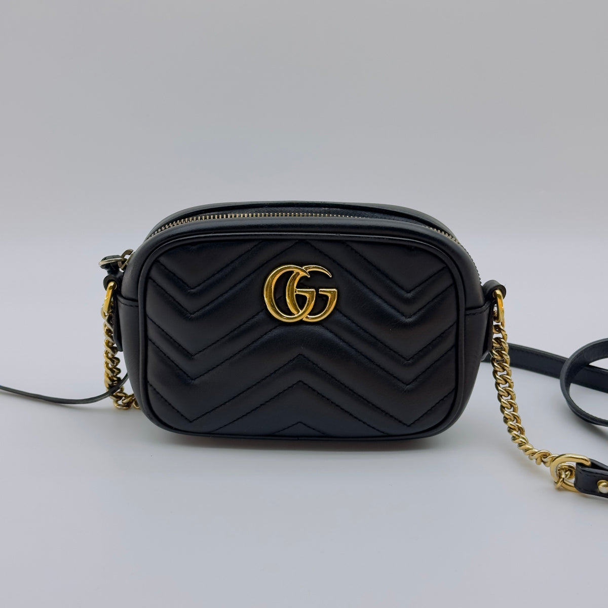 Gucci Matelassé Leather GG Marmont Mini Black Camera Bag