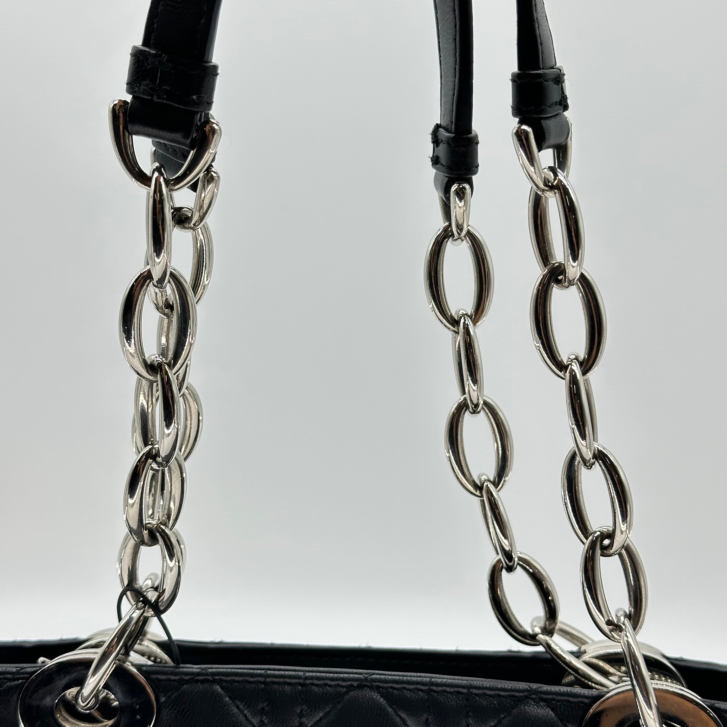 Christian Dior Cannage Leather Chain Tote Bag Black