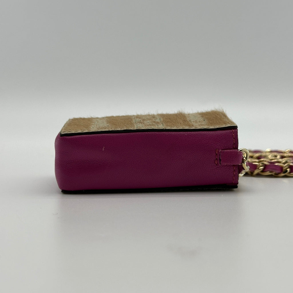 Chanel Logo Canvas Leather Pink Chain Shoulder Pouch