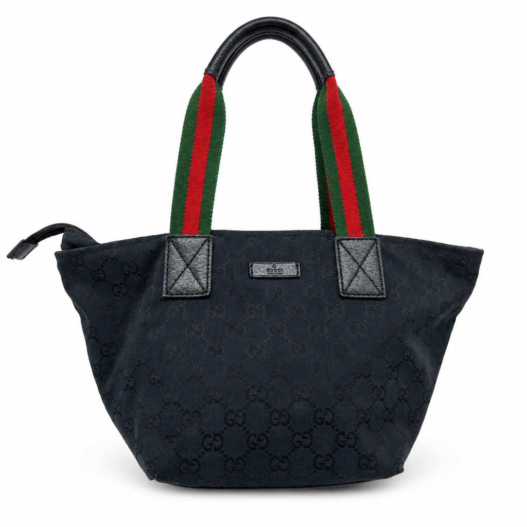 Gucci GG Canvas Leather Web Stripe Black Tote Bag