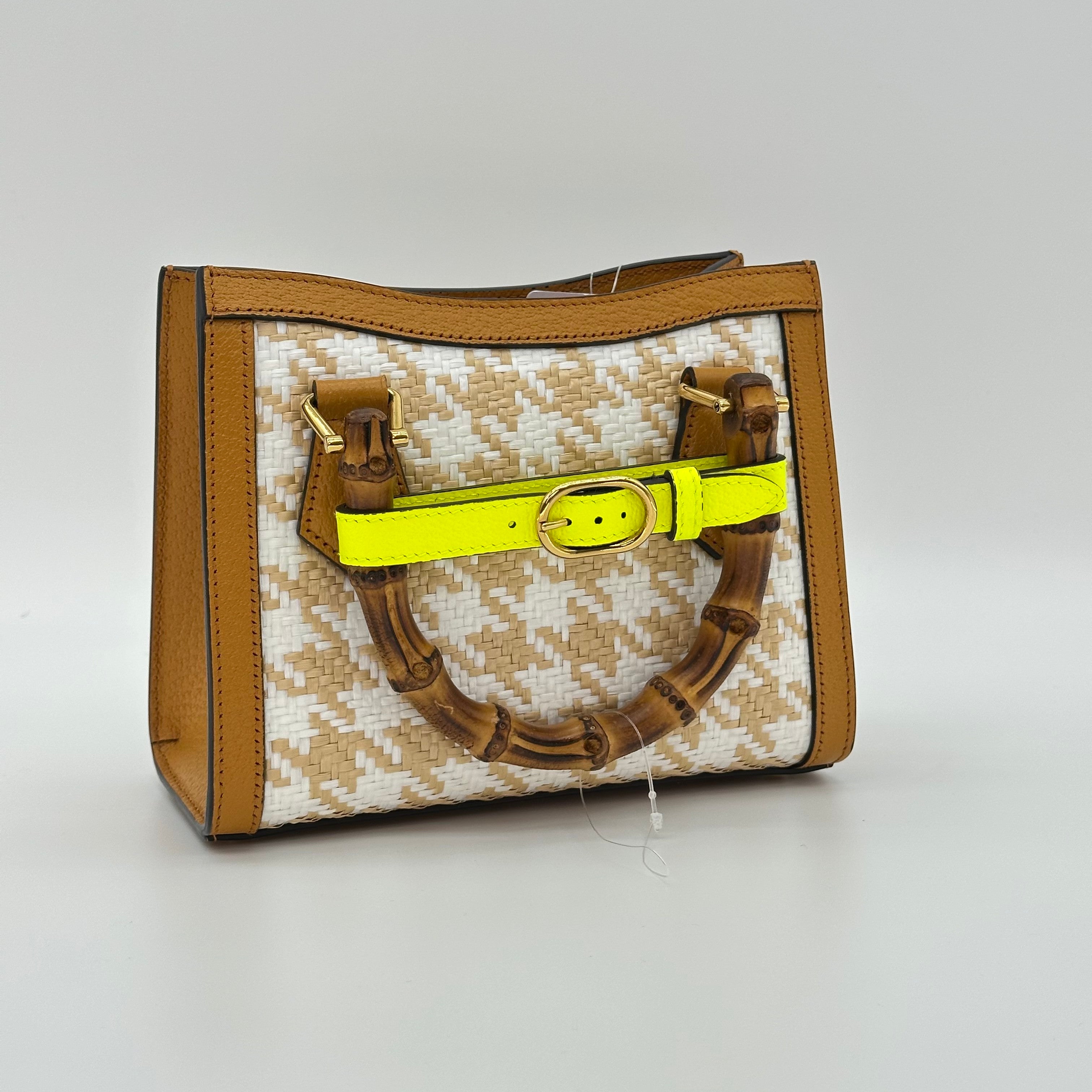 Gucci handbag shoulder bag Bamboo Double G houndstooth pattern gold hardware Diana Small