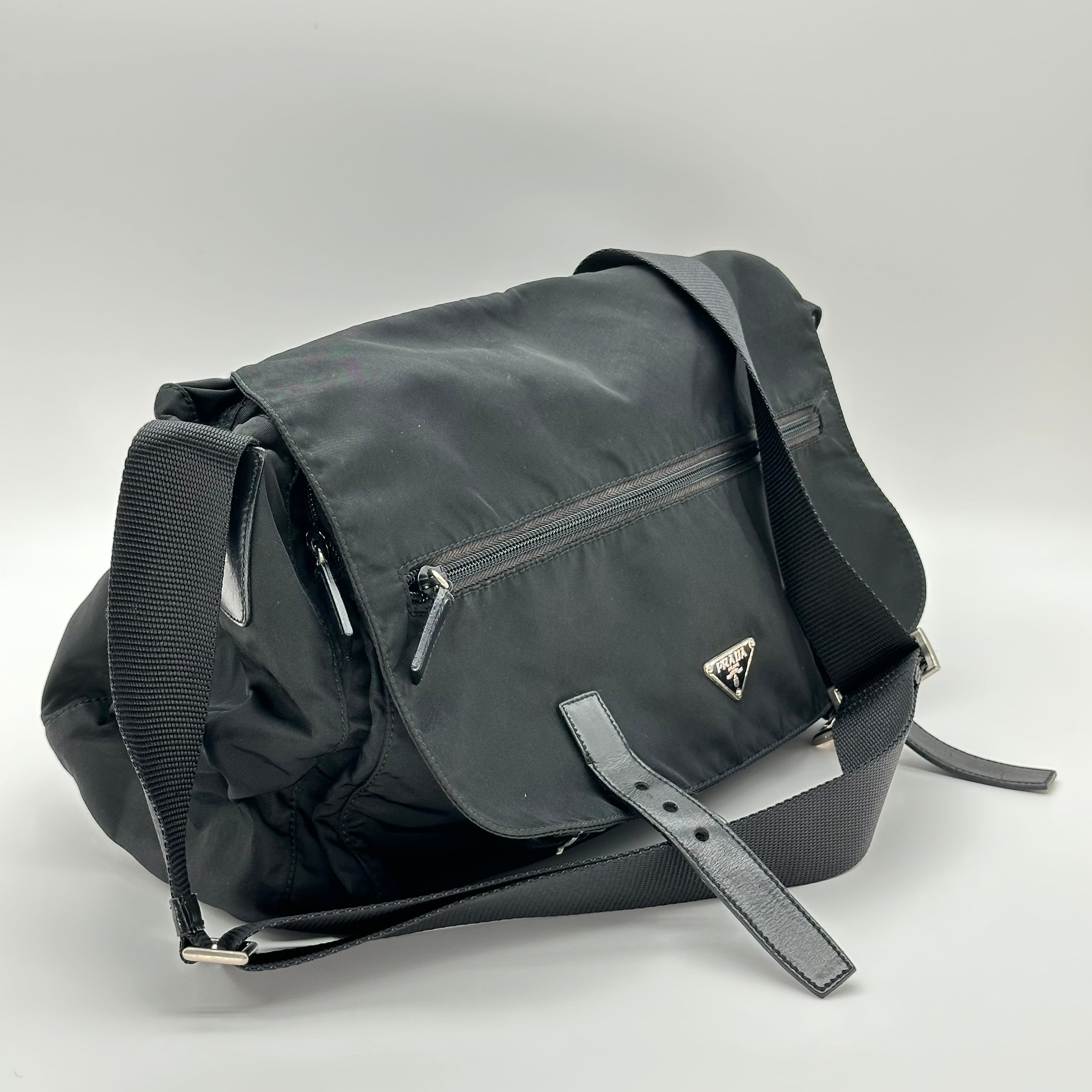 Prada Shoulder Bag Messenger Nylon Triangle Logo Black