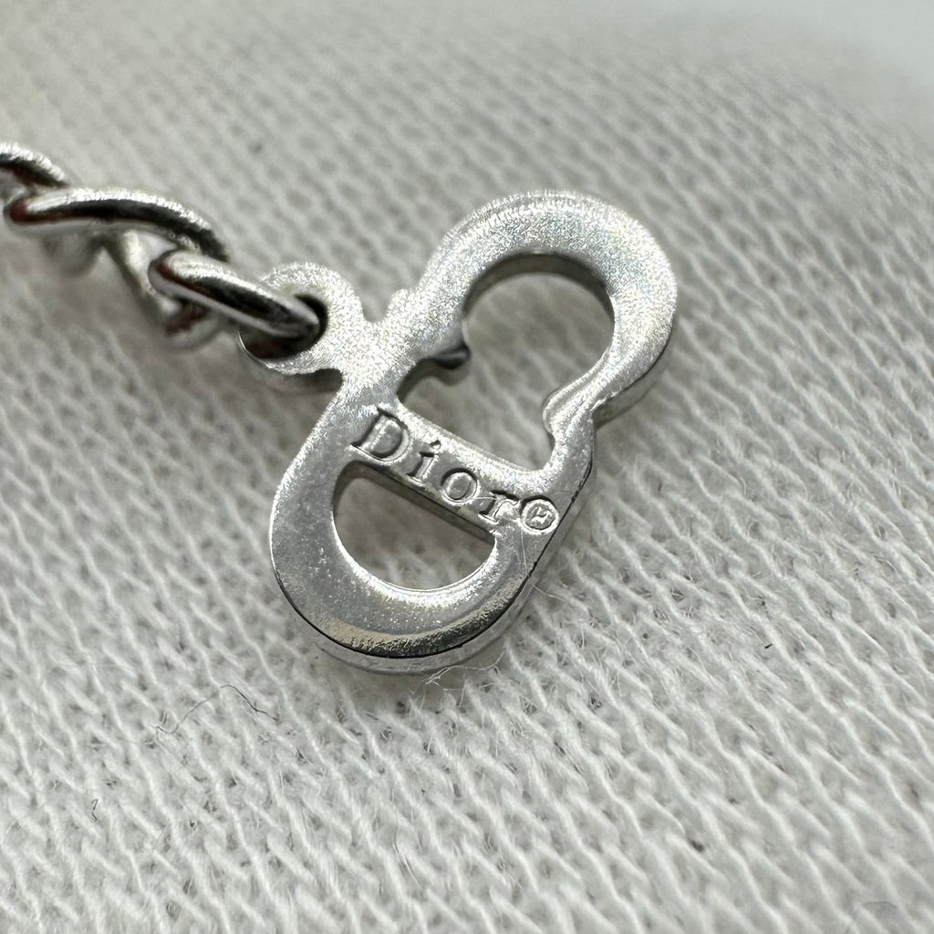 Christian Dior Logo Plate Necklace Silver Tone
