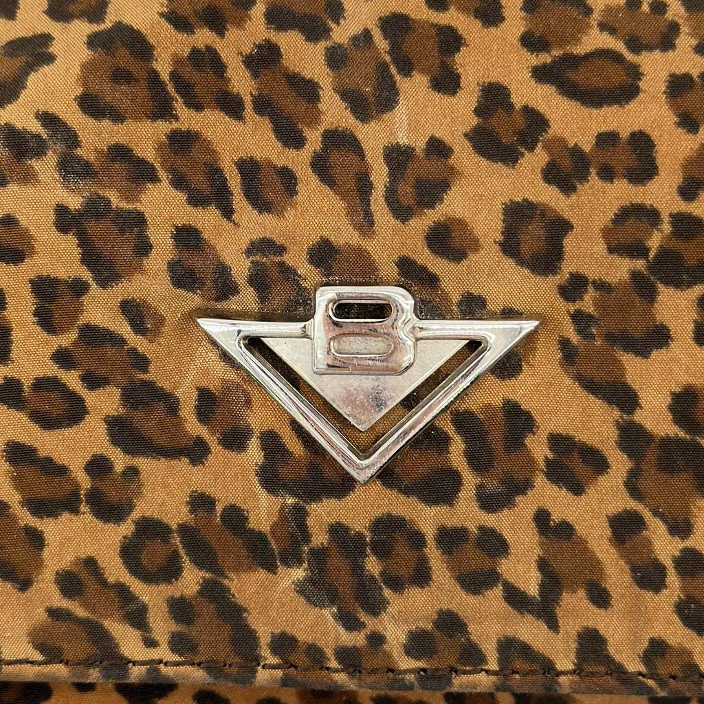 Bottega Veneta Vintage Leopard Print Triangle Logo Flap Shoulder Bag Brown