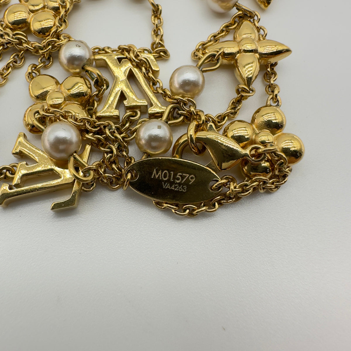 Louis Vuitton Gold Pearl Monogram Charm Necklace