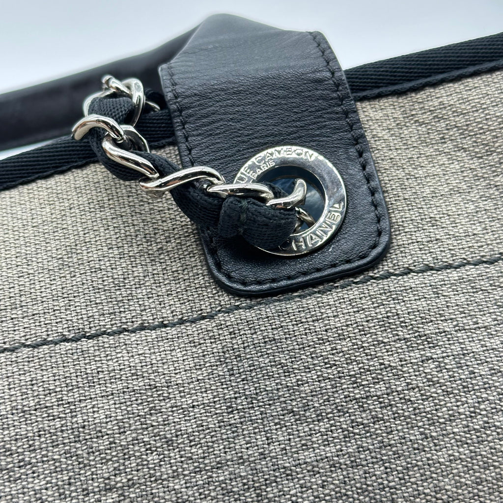 Chanel Deauville Denim leather Tote Bag Canvas Gray Silver