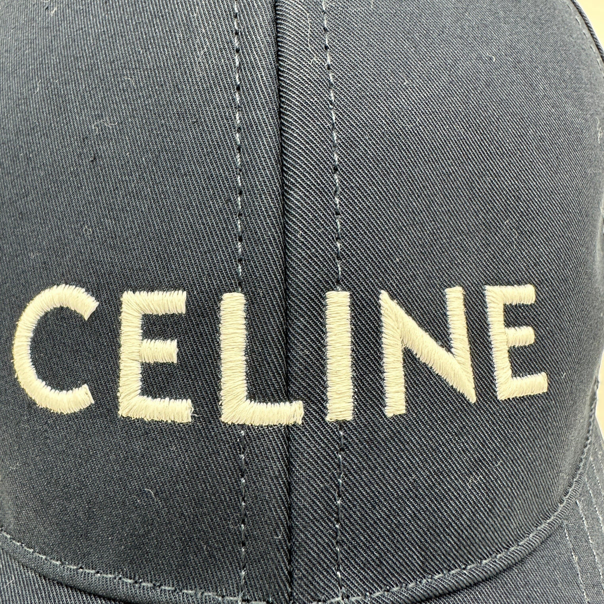 Celine 2AUA1969P Logo Cap L Cotton Navy Blue Wears Lint on fabric Marked Creases