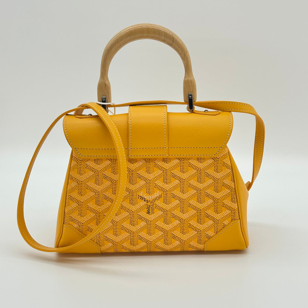 Goyard Saigon Mini Soft Wooden Handle Handbag Canvas and Leather 2-Way Shoulder Bag Yellow