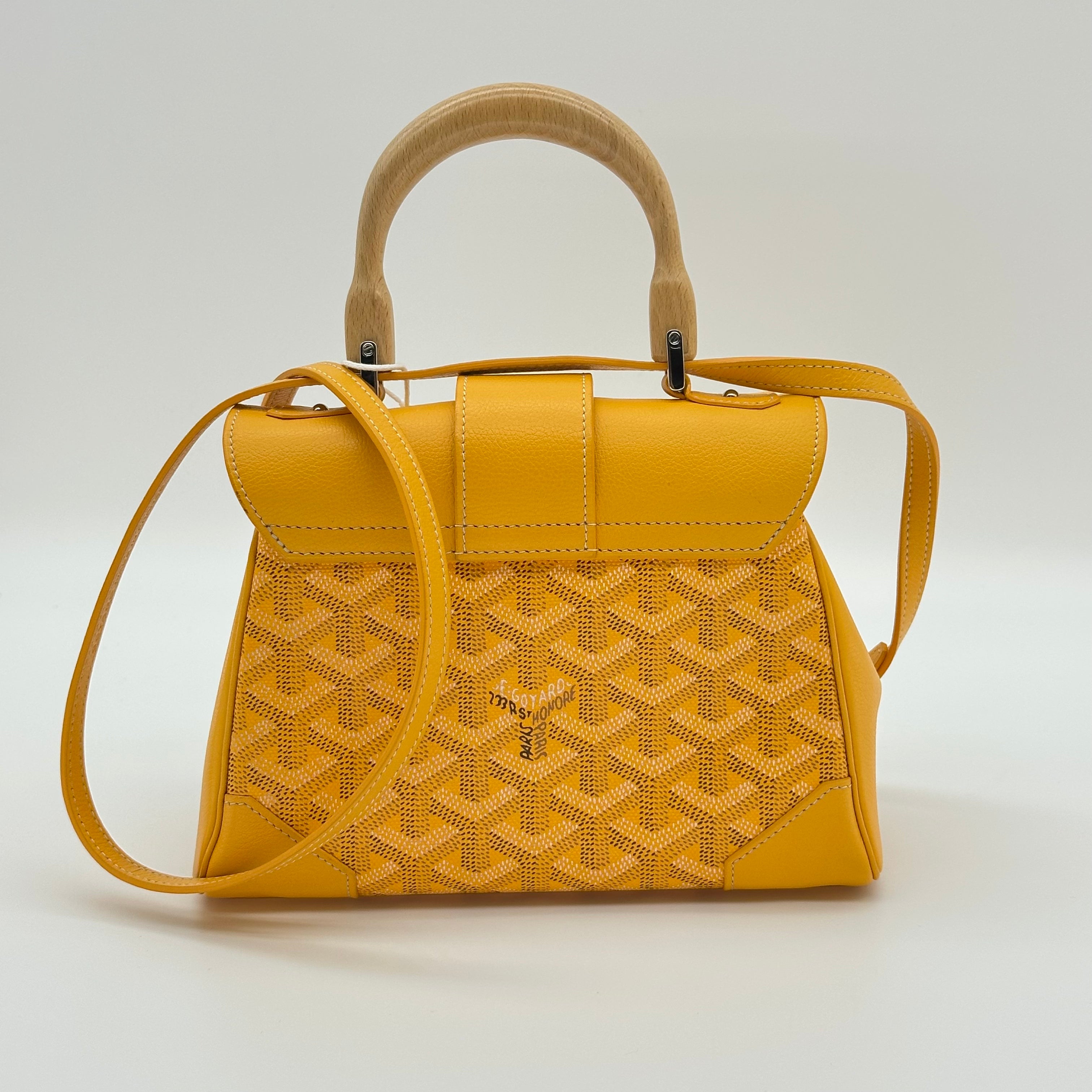 Goyard Saigon Mini Soft Wooden Handle Handbag Canvas and Leather 2-Way Shoulder Bag Yellow