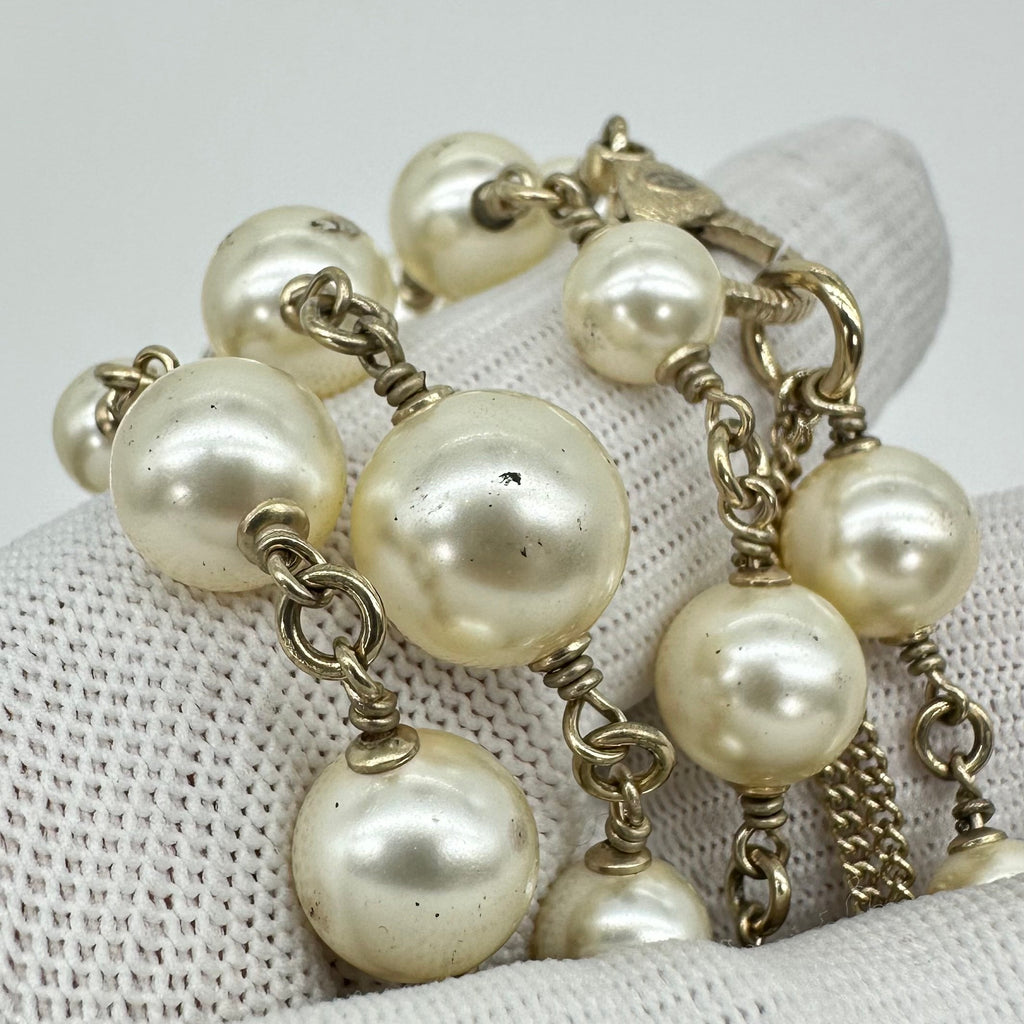 Chanel Double C Pearl Sweater Chain Necklace