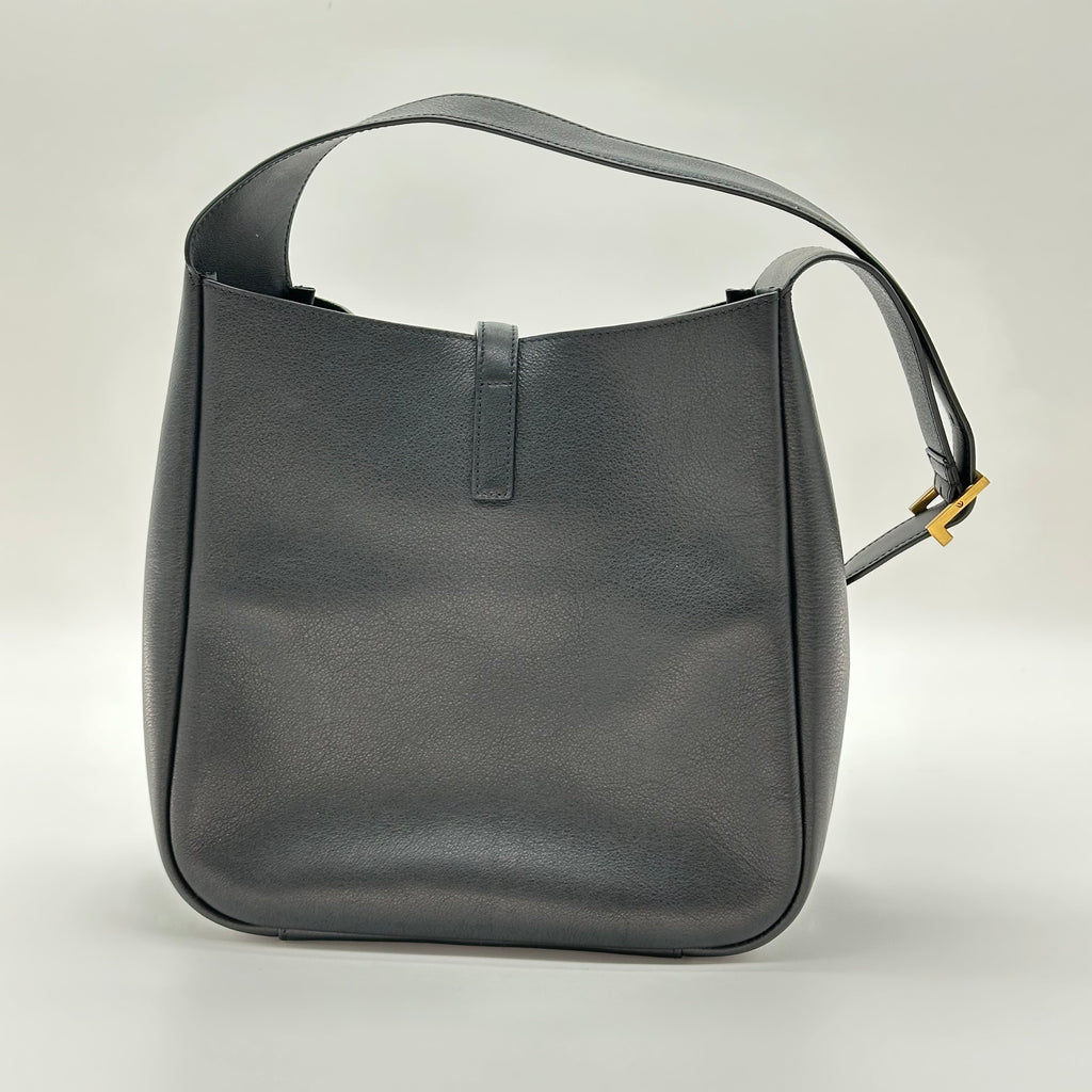 Saint Laurent Le5A7 Black Leather Bucket Hobo Shoulder Tote Bag Small
