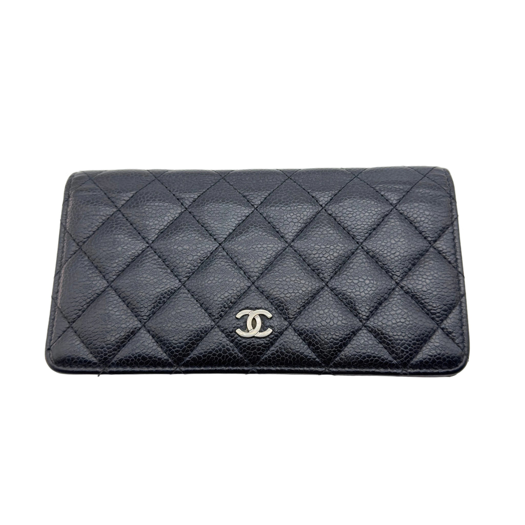 Chanel Quilted Caviar Calfskin Coco Mark Black Long Wallet