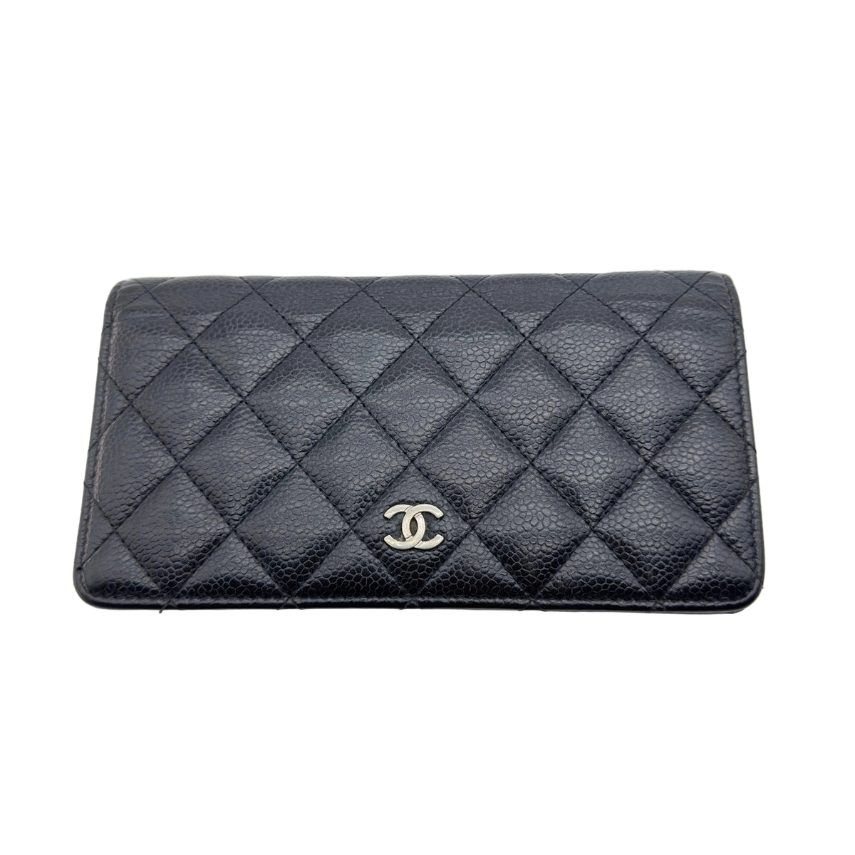 Chanel Quilted Caviar Calfskin Coco Mark Black Long Wallet