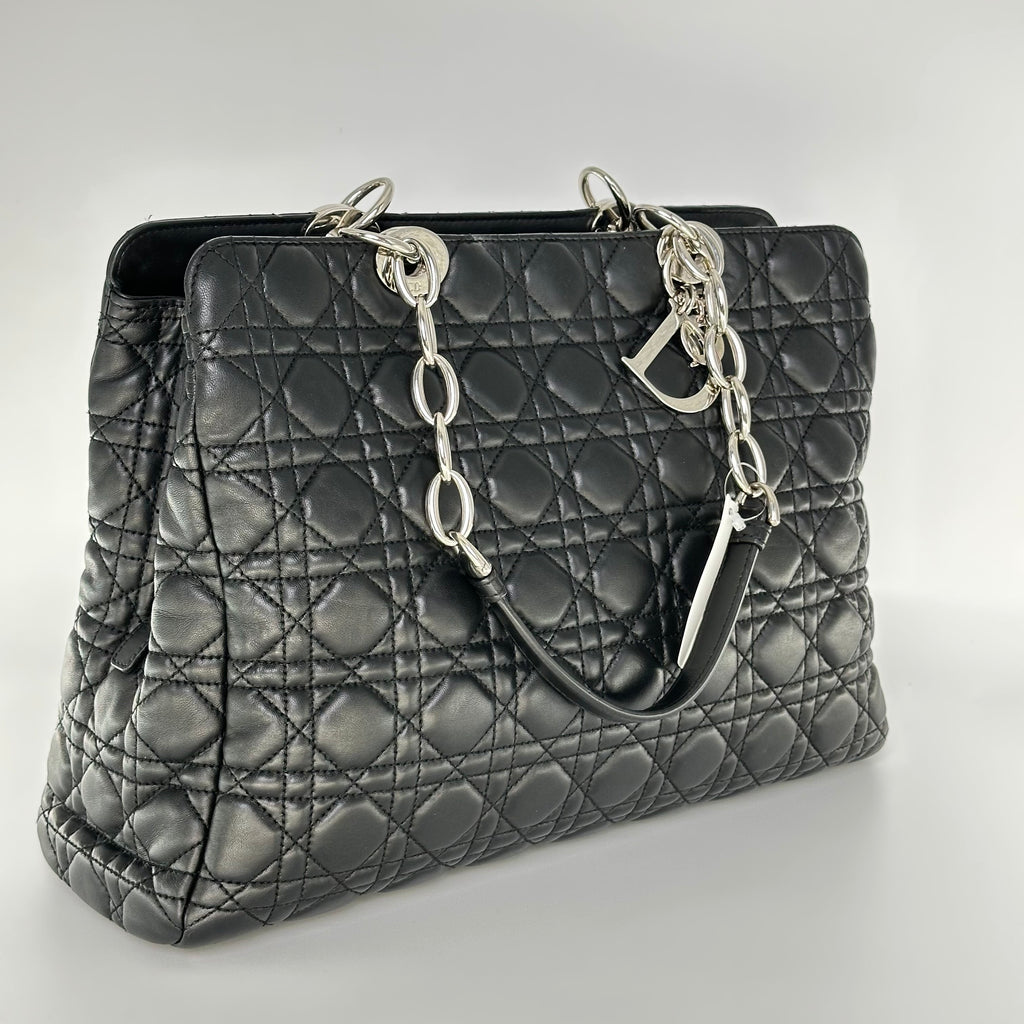 Christian Dior Lambskin Cannage Medium Dior Soft Shopping Tote Black