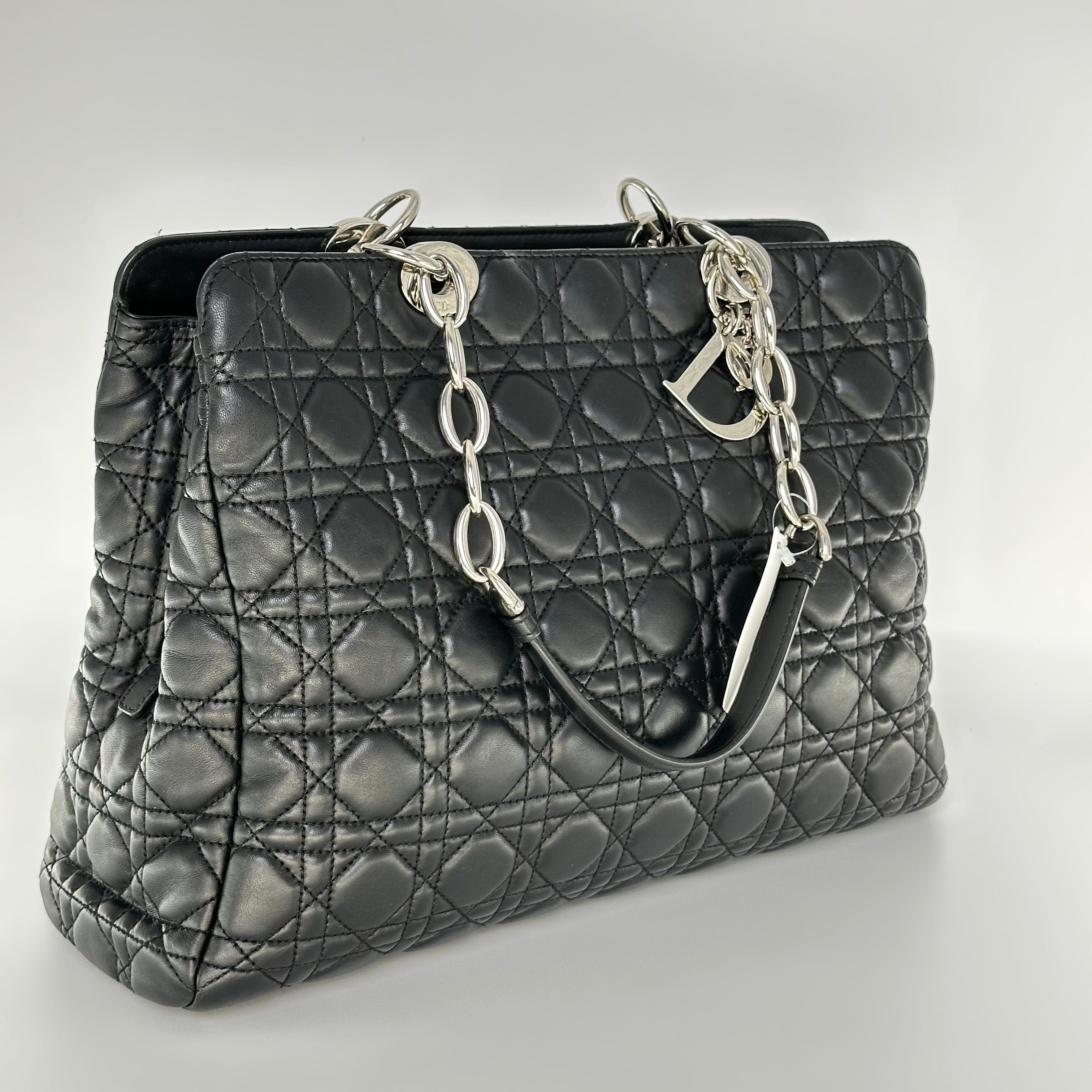 Christian Dior Lambskin Cannage Medium Dior Soft Shopping Tote Black
