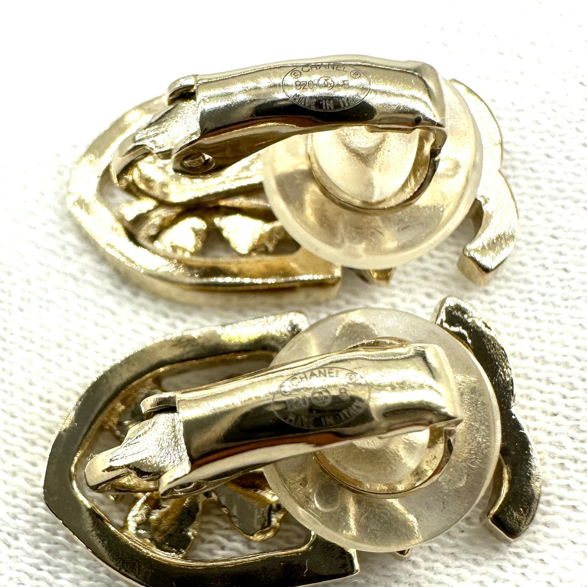 Chanel Shield Clover Rhinestone Double CC Clip-On Earrings