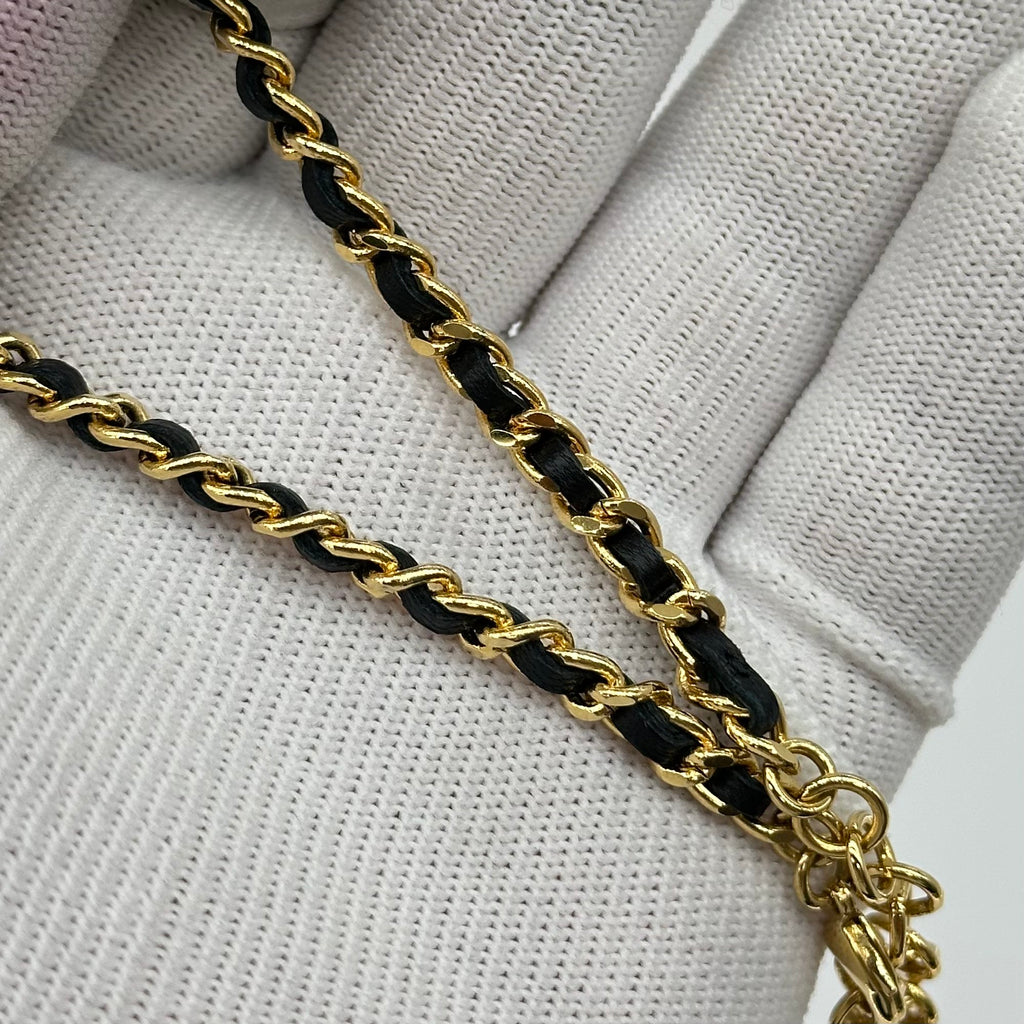 Chanel Leather Chain Choker with Double CC Rhinestone Logo Necklace