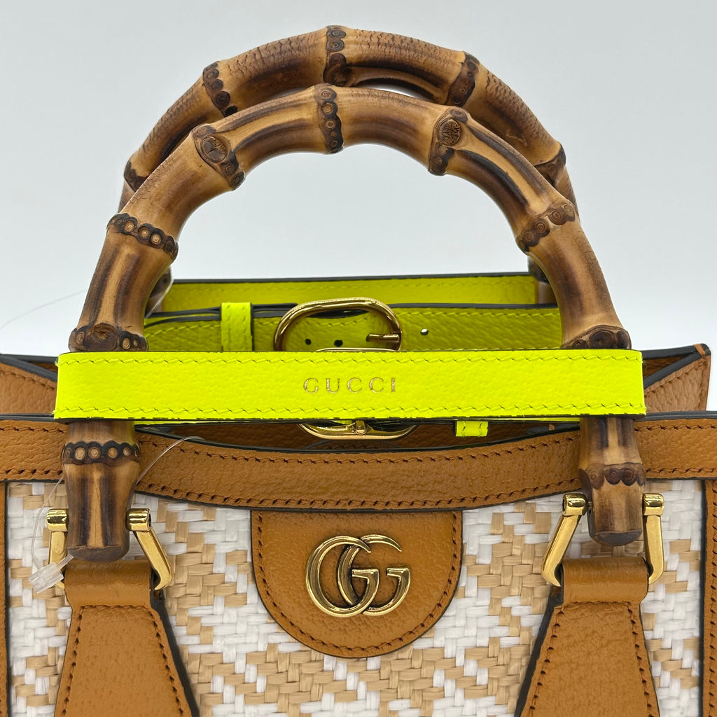 Gucci handbag shoulder bag Bamboo Double G houndstooth pattern gold hardware Diana Small
