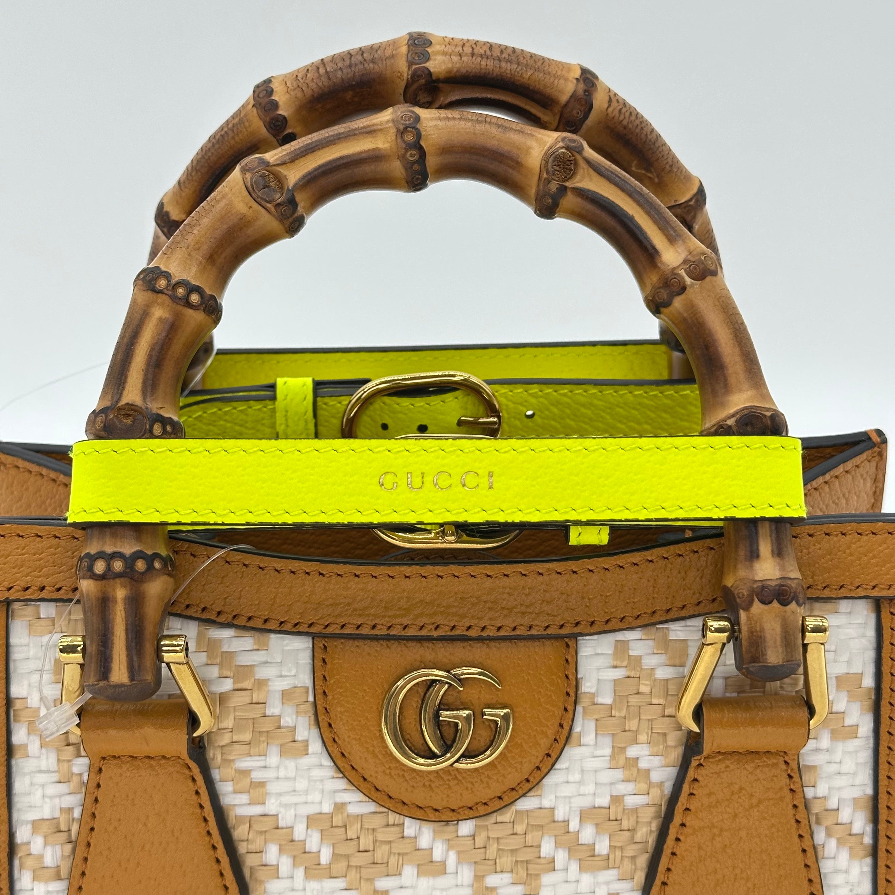 Gucci handbag shoulder bag Bamboo Double G houndstooth pattern gold hardware Diana Small