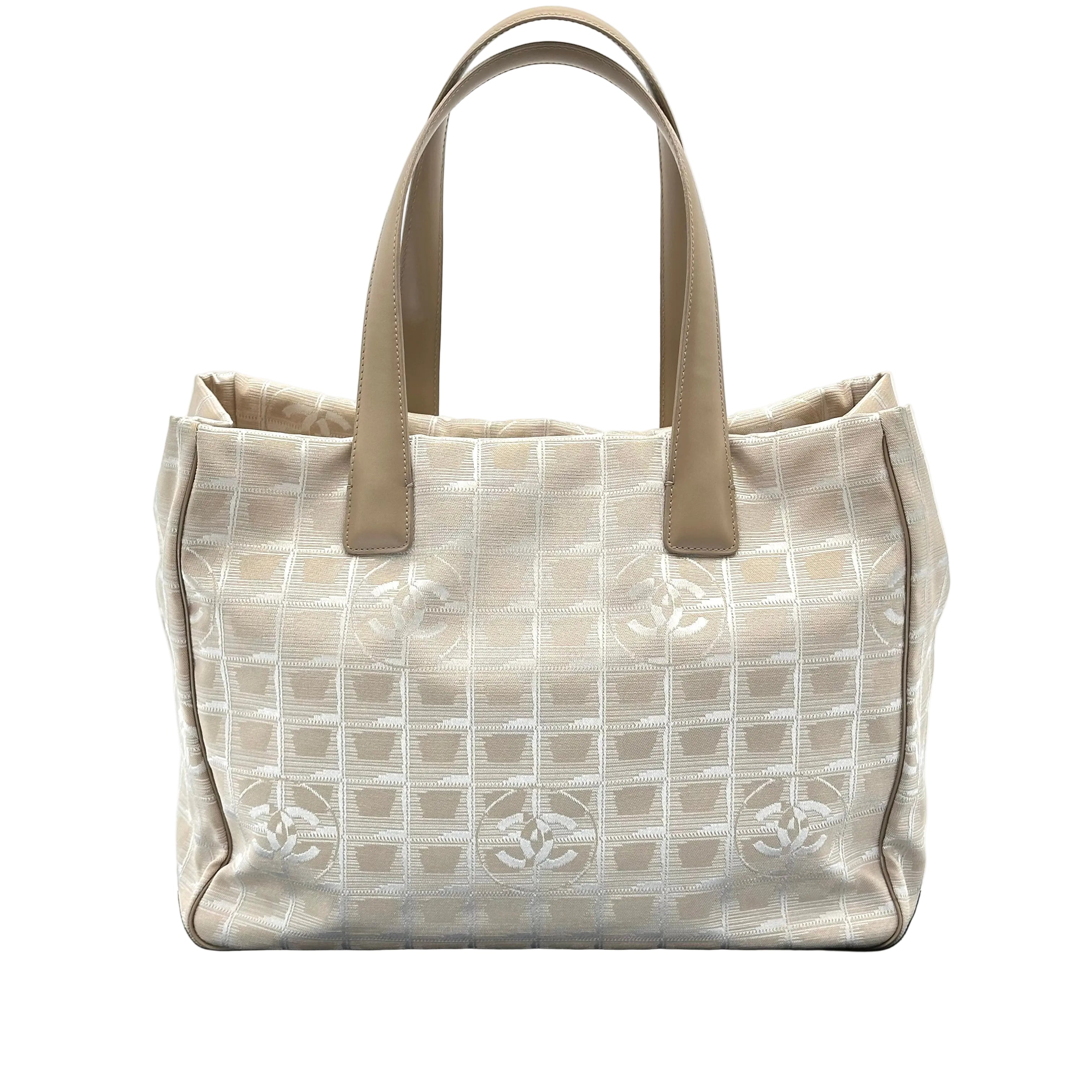 Chanel Beige Nylon CC Logo Travel Line Tote Bag