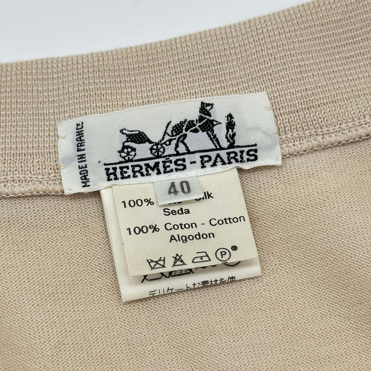 Hermes Vintage Horse Racing Motif Knit Polo Top Shirt Size 40 100%Silk 100%Cotton