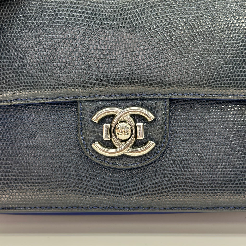 Chanel Blue Lizard Medium Perfect Edge Double Flap Bag production 17 Series