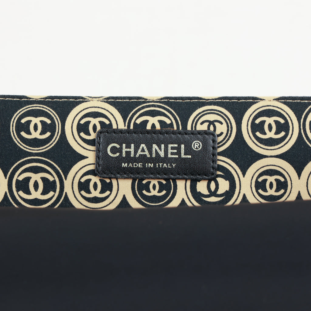 Chanel Coco Mark handbag Jersey Calfskin Printed Large Frame Handle Bag Beige Black 8 series