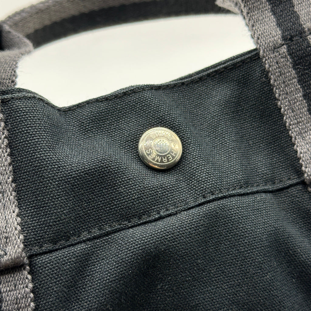 Hermes Herline MM Black Gray Canvas Tote Bag
