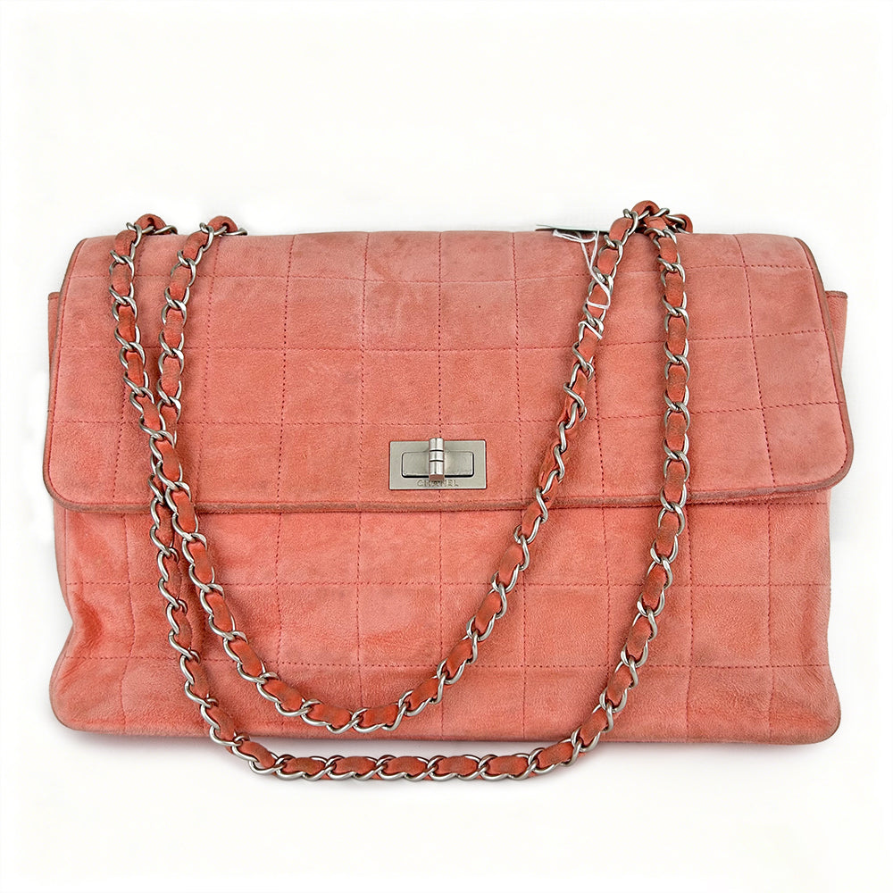 Chanel Pink Choco Bar Reissue Suede Flap Bag Leather Metal