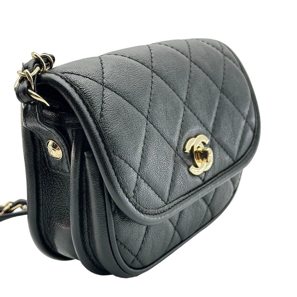 Chanel Quilted Caviar Calfskin Round Mini Black Messenger Bag