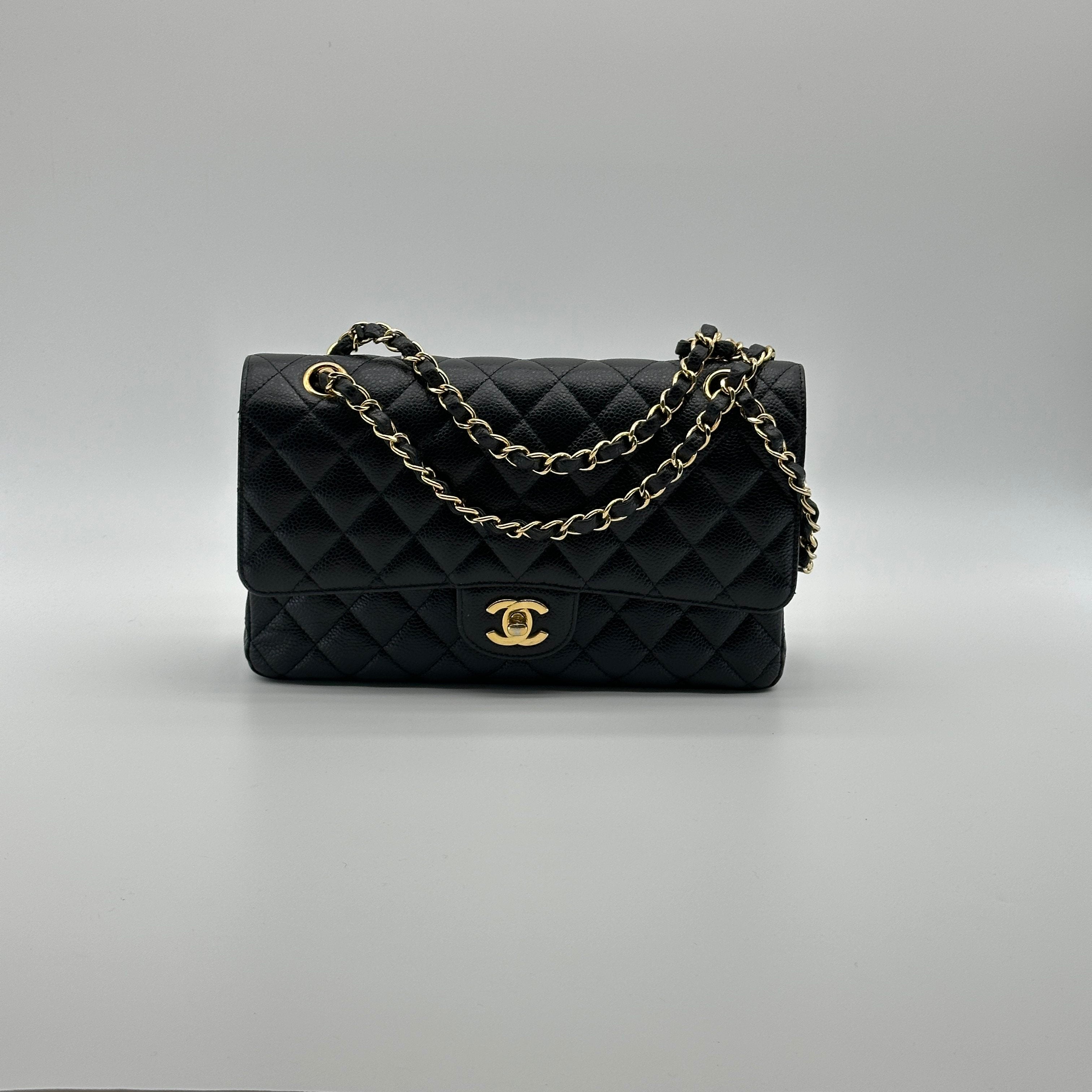 Chanel Matelasse 25 Caviar Skin Double Flap Double Chain Bag Black Gold Metal Fittings 26052533 26XXXXXX A01112