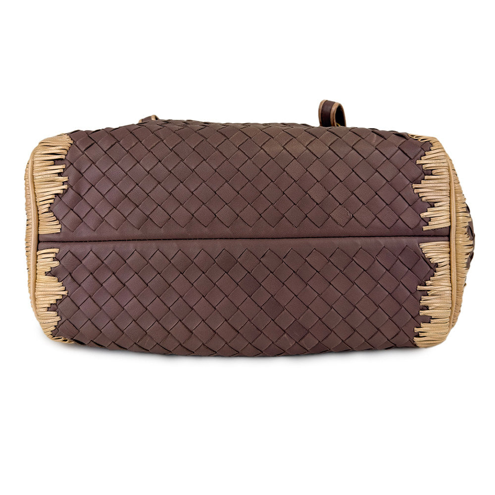Bottega Veneta Intrecciato Woven Fringe Boston Bag Handbag Purple