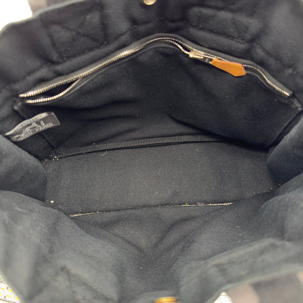 Hermes Striped Canvas Fourre Tout PM Black Tote Bag