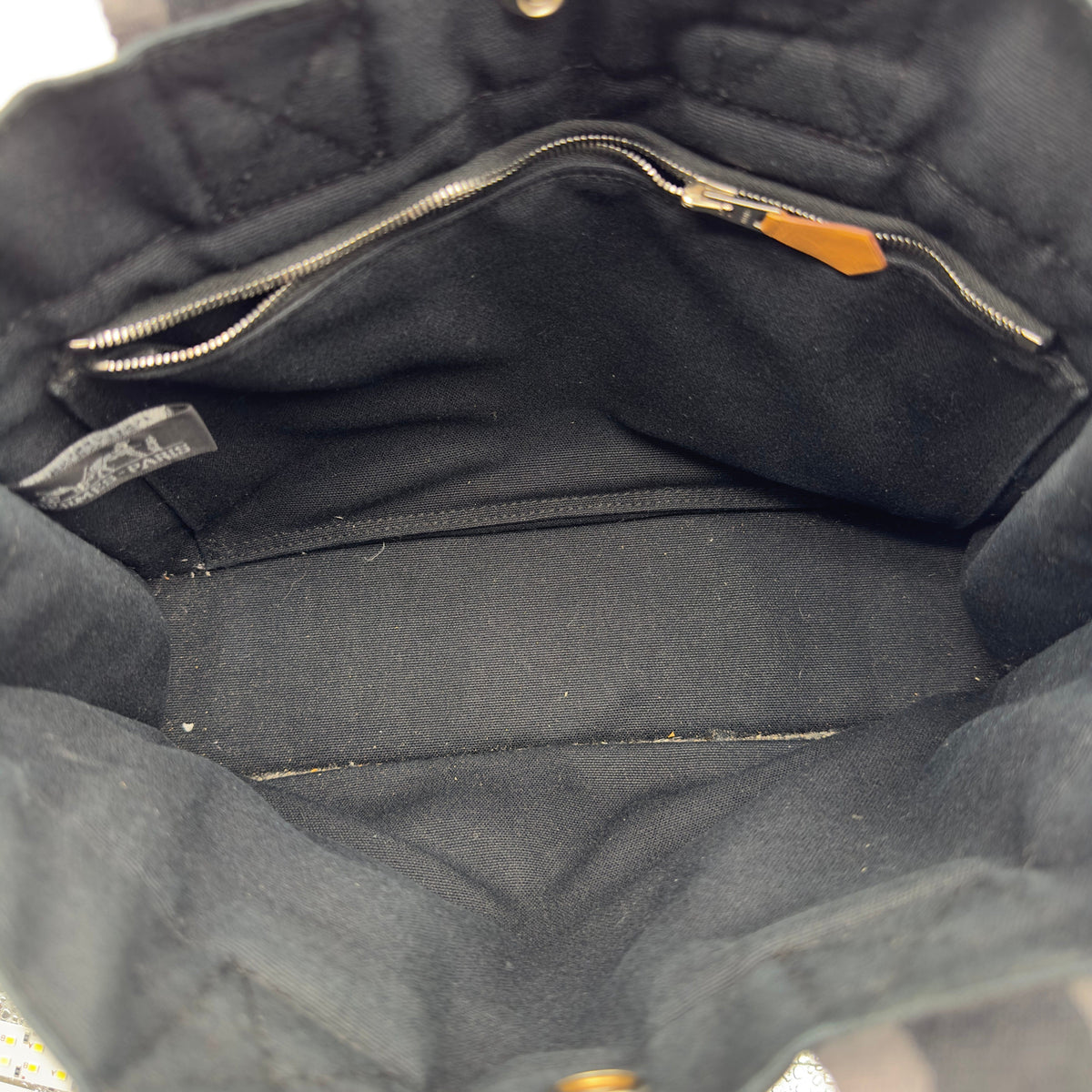 Hermes Striped Canvas Fourre Tout PM Black Tote Bag