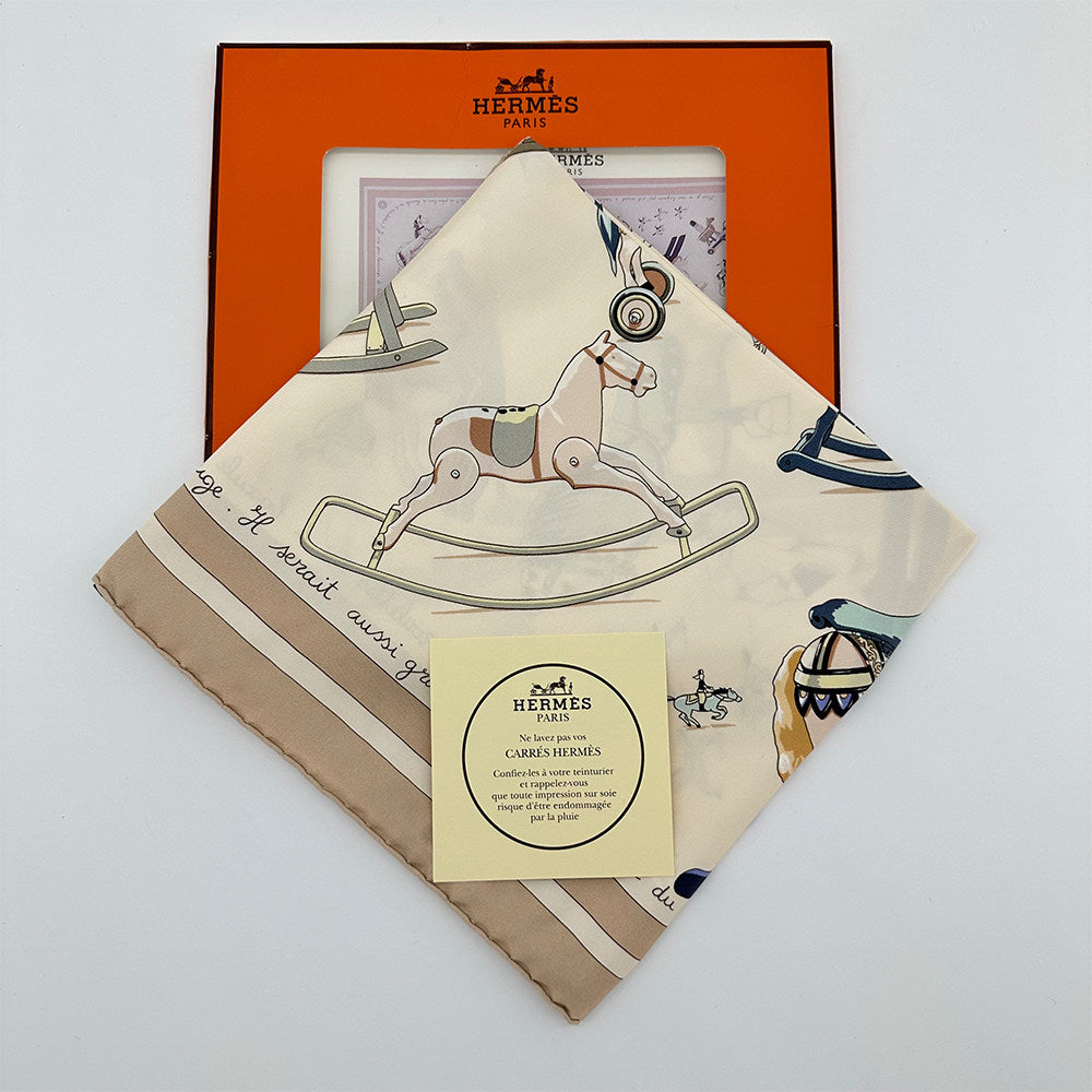 Hermes Carré 90 Silk Scarf Wooden Horse Print With Tag