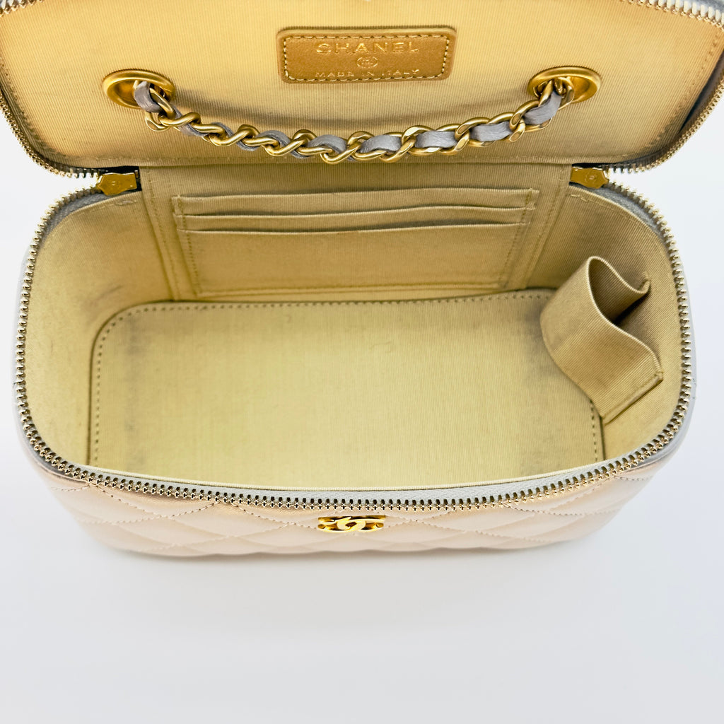 Chanel Quilted Lambskin CC Vanity Case Mini Gray Chain Shoulder Bag