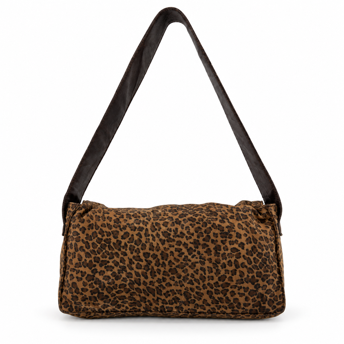 Bottega Veneta Vintage Leopard Print Triangle Logo Flap Shoulder Bag Brown