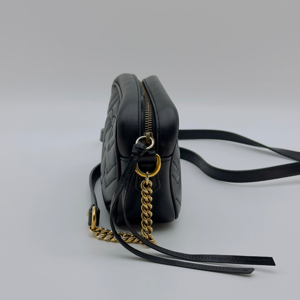 Gucci Matelassé Leather GG Marmont Mini Black Camera Bag