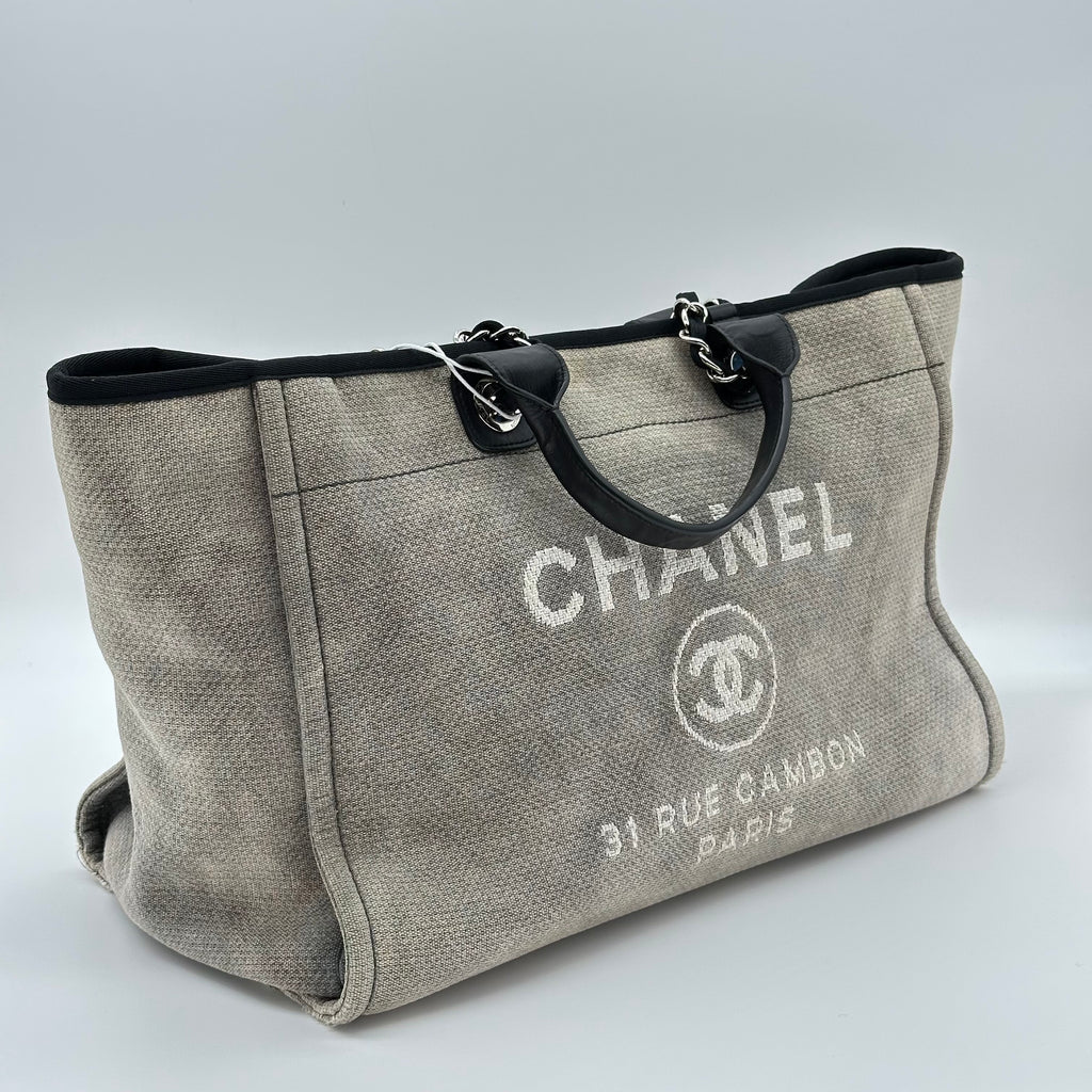 Chanel Deauville Denim leather Tote Bag Canvas Gray Silver