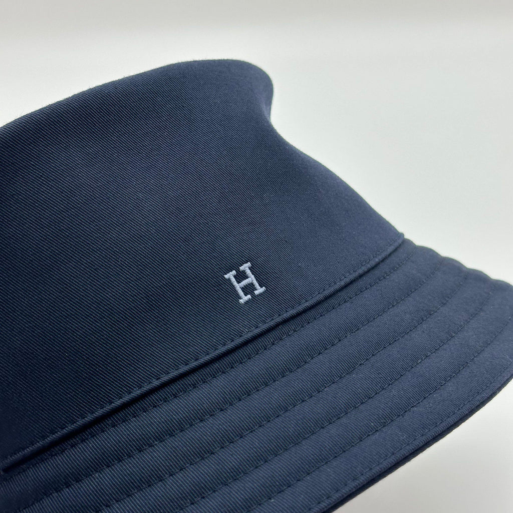 Hermes Fred H Navy Blue Cotton Bucket Hat Size 58 100%Cotton