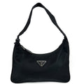 Prada Nylon Hobo Shoulder Bag Black Silver Triangle Logo Top Handle Bag