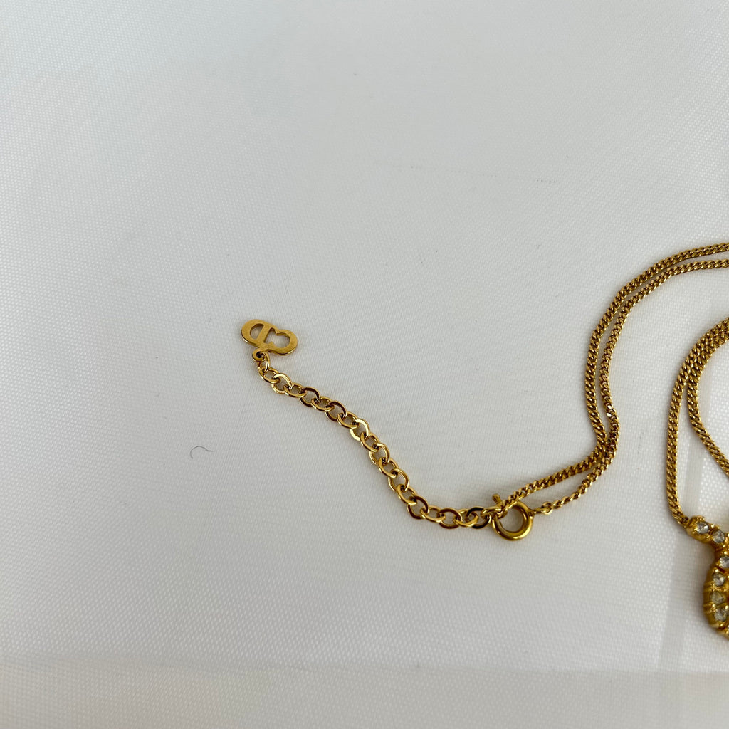 クリスチャン・ディオール Ribbon Motif ネックレス ゴールド カラー GP Rhinestone Pendant ヴィンテージ Jewelry