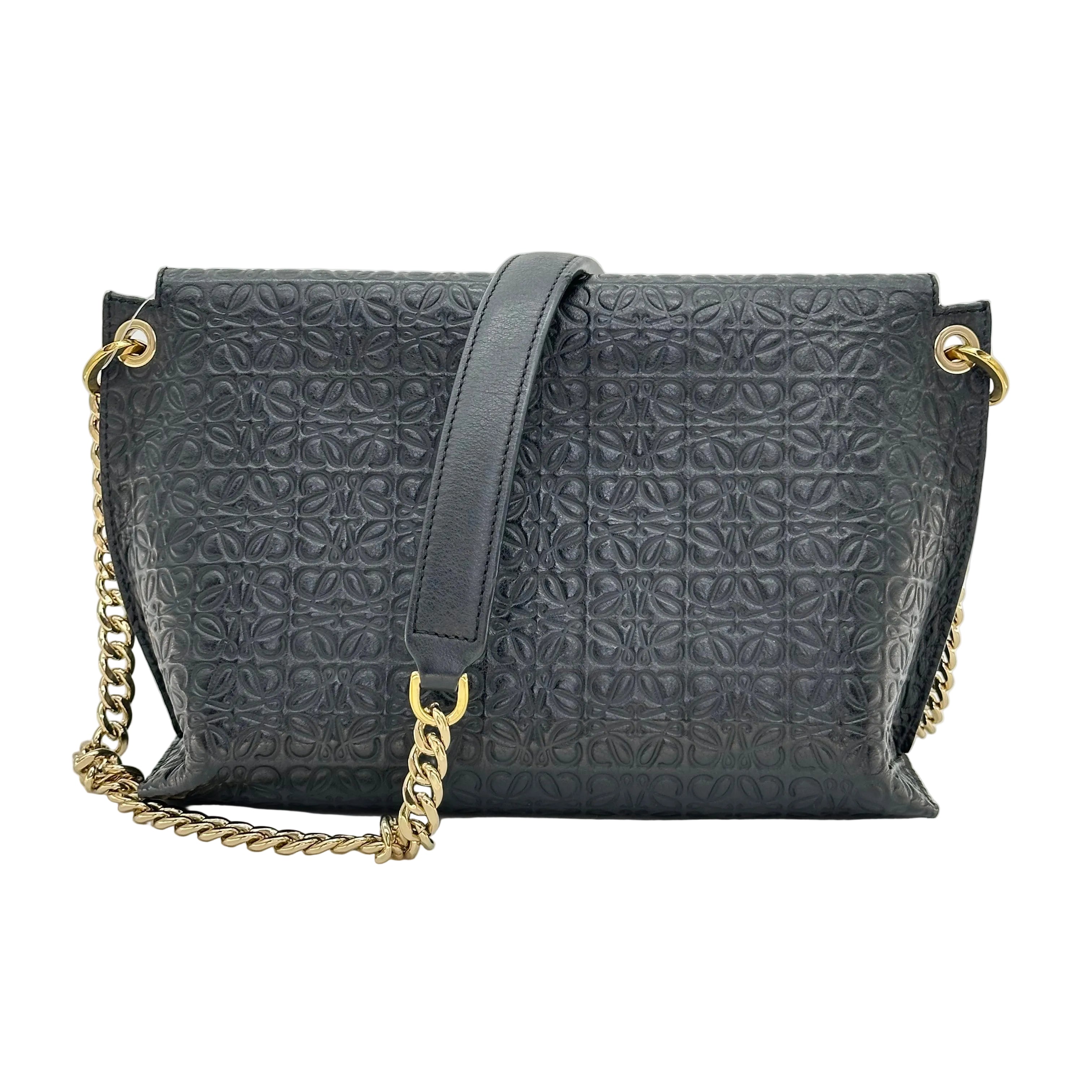 LOEWE avenue chain shoulder bag black gold leather