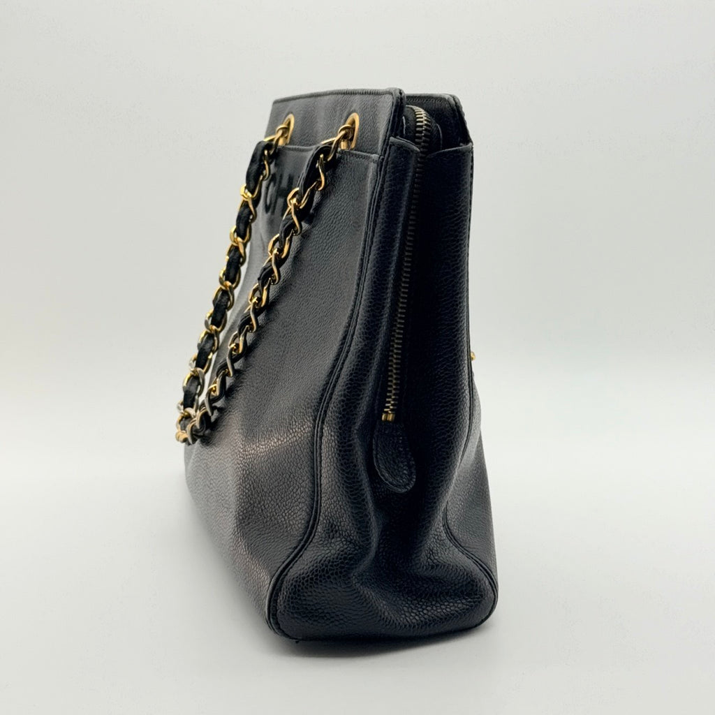 Chanel black caviar leather tote bag